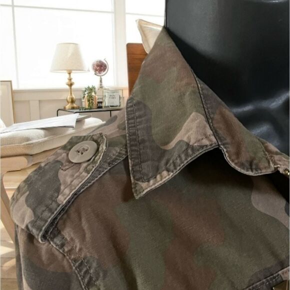 MILITARY UTILITY ARMY CAMO CINCHED DRAWSTRING WAIST STUDDED SMALL JACKET COAT - Picture 8 of 10